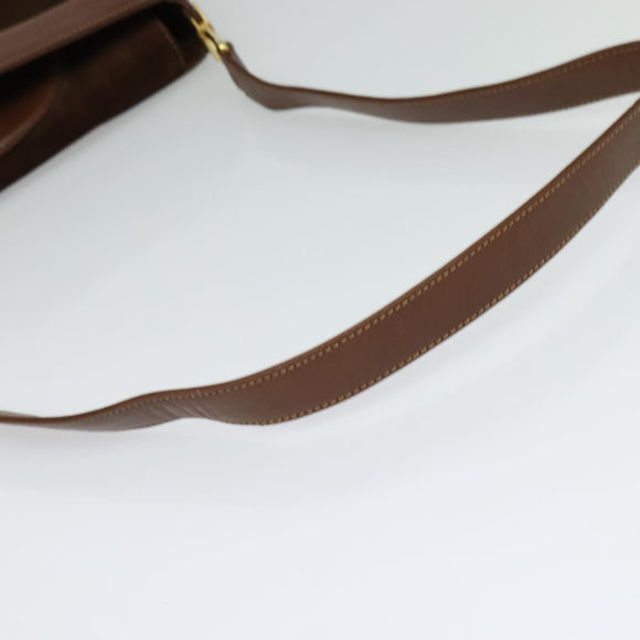 GUCCI Web Sherry Line Shoulder Bag Suede Brown Gold Auth BA2437