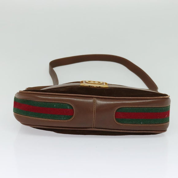 GUCCI Web Sherry Line Shoulder Bag Suede Brown Gold Auth BA2437