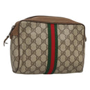 GUCCI GG Supreme Web Sherry Line Clutch Bag PVC Beige 89 01 012 Auth BA2439-1