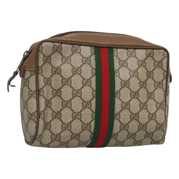 GUCCI GG Supreme Web Sherry Line Clutch Bag PVC Beige 89 01 012 Auth BA2439