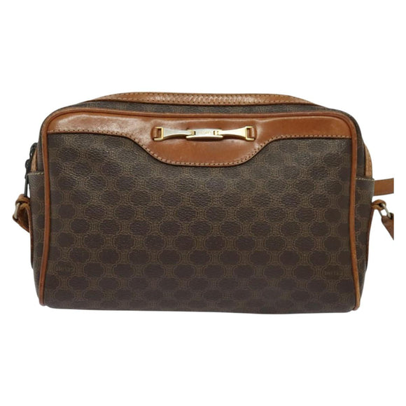 CELINE Macadam Canvas Shoulder Bag PVC Brown Gold Auth BA2444