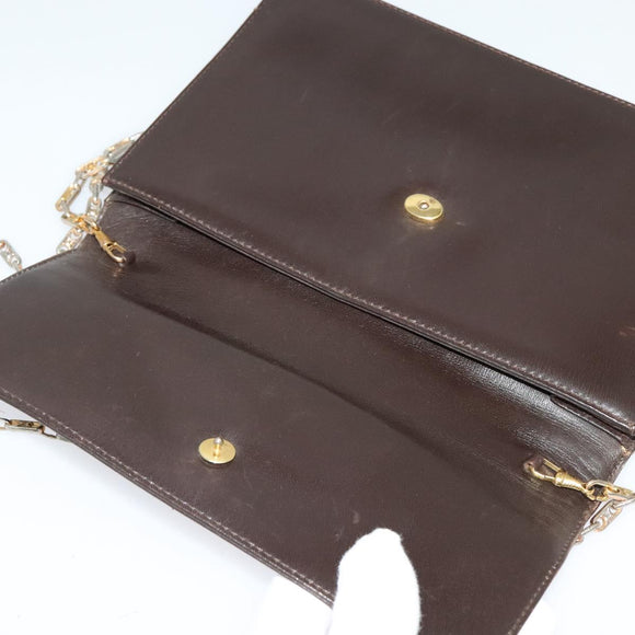 CELINE Chain Shoulder Bag Leather Brown Gold Auth BA2445