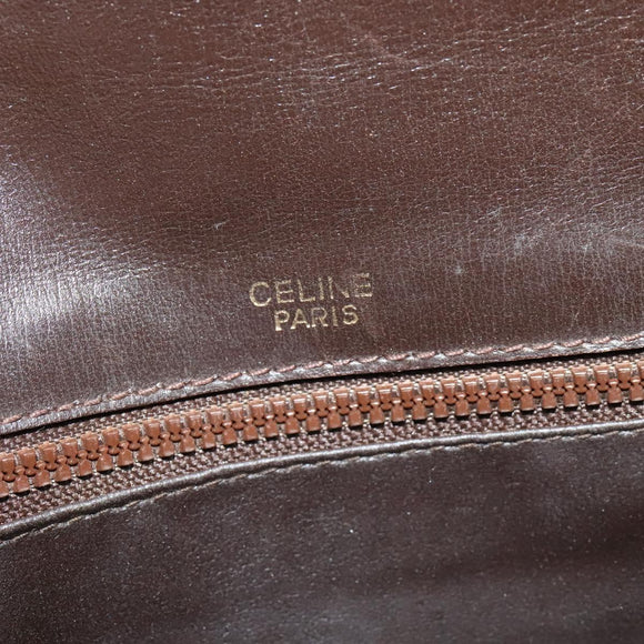 CELINE Chain Shoulder Bag Leather Brown Gold Auth BA2445
