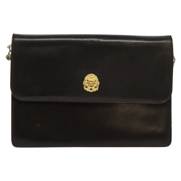 CELINE Chain Shoulder Bag Leather Brown Gold Auth BA2445