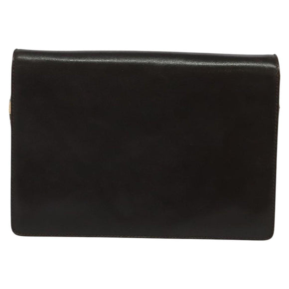 CELINE Chain Shoulder Bag Leather Brown Gold Auth BA2445