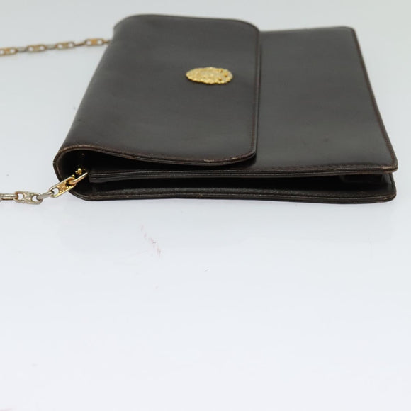 CELINE Chain Shoulder Bag Leather Brown Gold Auth BA2445