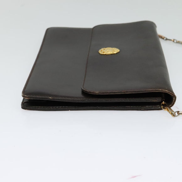 CELINE Chain Shoulder Bag Leather Brown Gold Auth BA2445