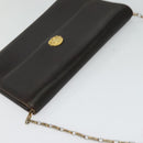 CELINE Chain Shoulder Bag Leather Brown Gold Auth BA2445-6