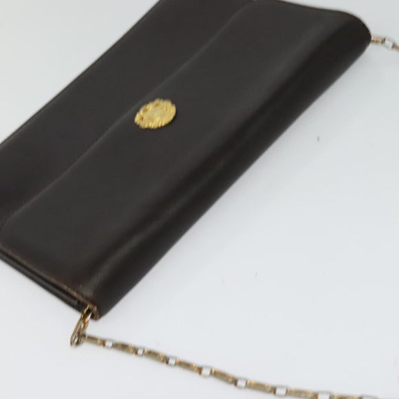 CELINE Chain Shoulder Bag Leather Brown Gold Auth BA2445