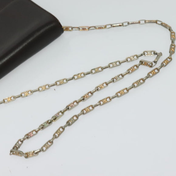 CELINE Chain Shoulder Bag Leather Brown Gold Auth BA2445