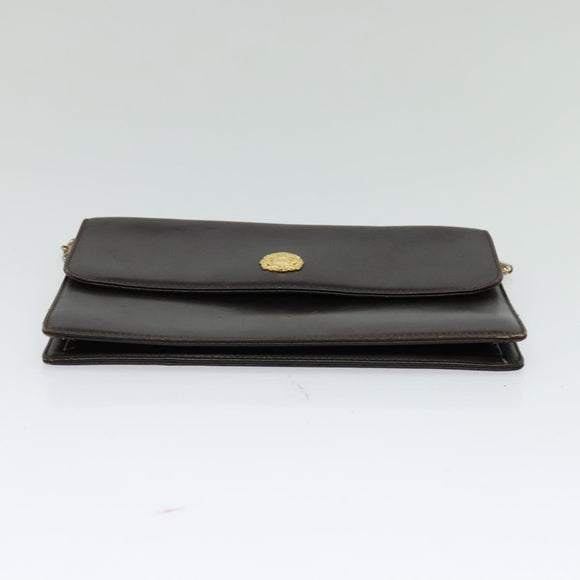 CELINE Chain Shoulder Bag Leather Brown Gold Auth BA2445
