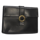 CELINE Pouch Leather Black Gold Auth BA2446-1