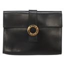CELINE Pouch Leather Black Gold Auth BA2446-13
