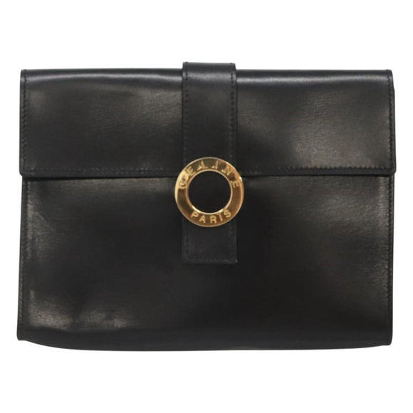 CELINE Pouch Leather Black Gold Auth BA2446