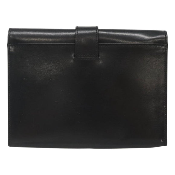 CELINE Pouch Leather Black Gold Auth BA2446