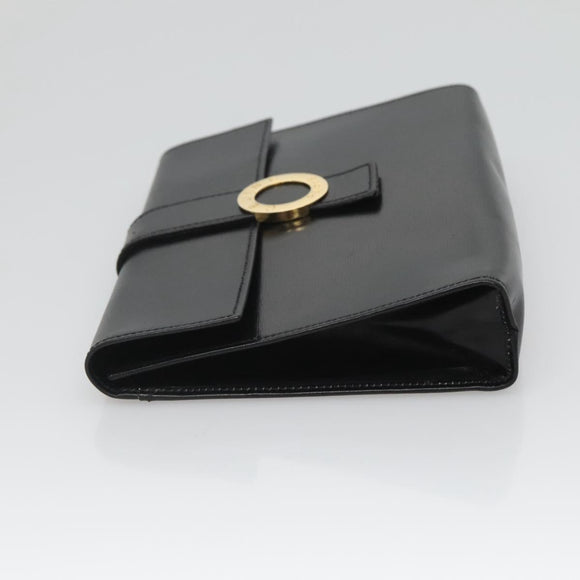 CELINE Pouch Leather Black Gold Auth BA2446