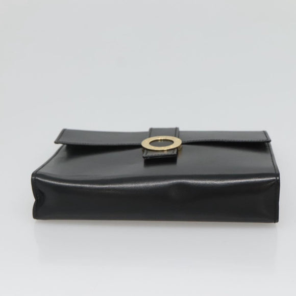 CELINE Pouch Leather Black Gold Auth BA2446