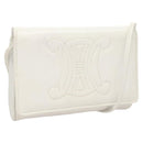 CELINE Shoulder Bag Leather White Gold Auth BA2447-1