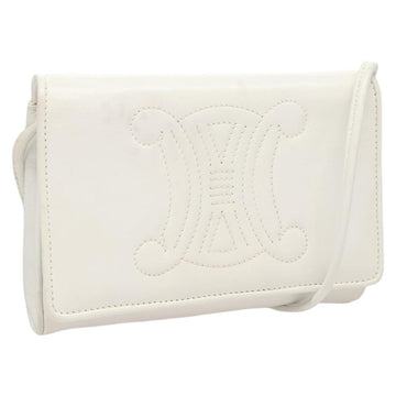 CELINE Shoulder Bag Leather White Gold Auth BA2447