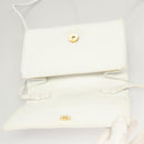 CELINE Shoulder Bag Leather White Gold Auth BA2447-10