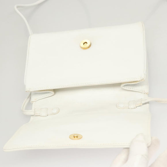 CELINE Shoulder Bag Leather White Gold Auth BA2447