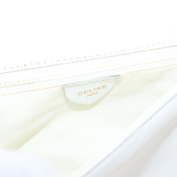 CELINE Shoulder Bag Leather White Gold Auth BA2447