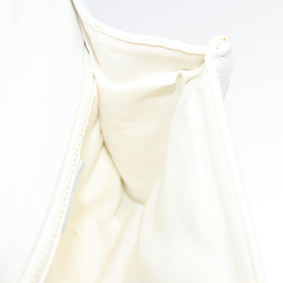 CELINE Shoulder Bag Leather White Gold Auth BA2447