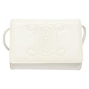 CELINE Shoulder Bag Leather White Gold Auth BA2447-13