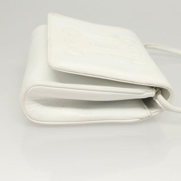 CELINE Shoulder Bag Leather White Gold Auth BA2447