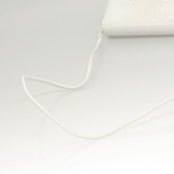 CELINE Shoulder Bag Leather White Gold Auth BA2447