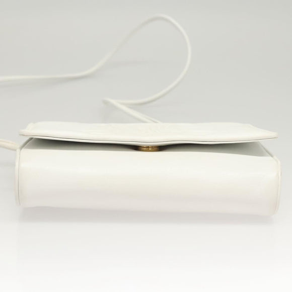 CELINE Shoulder Bag Leather White Gold Auth BA2447