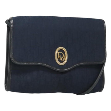 Christian Dior Trotter Canvas Shoulder Bag Navy Gold Auth BA2448