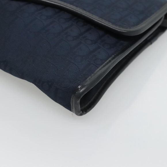 Christian Dior Trotter Canvas Shoulder Bag Navy Gold Auth BA2448