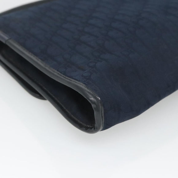 Christian Dior Trotter Canvas Shoulder Bag Navy Gold Auth BA2448