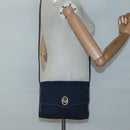 Christian Dior Trotter Canvas Shoulder Bag Navy Gold Auth BA2448-18