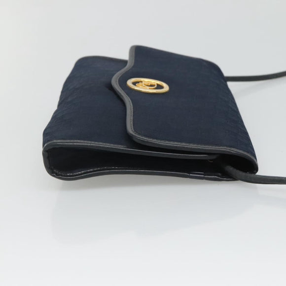 Christian Dior Trotter Canvas Shoulder Bag Navy Gold Auth BA2448