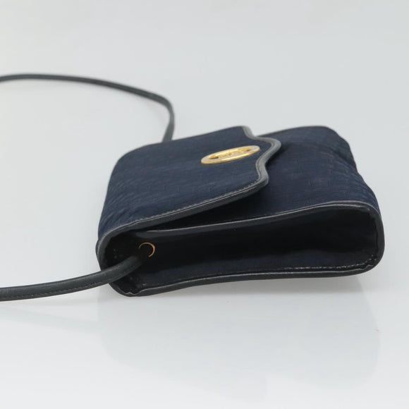 Christian Dior Trotter Canvas Shoulder Bag Navy Gold Auth BA2448