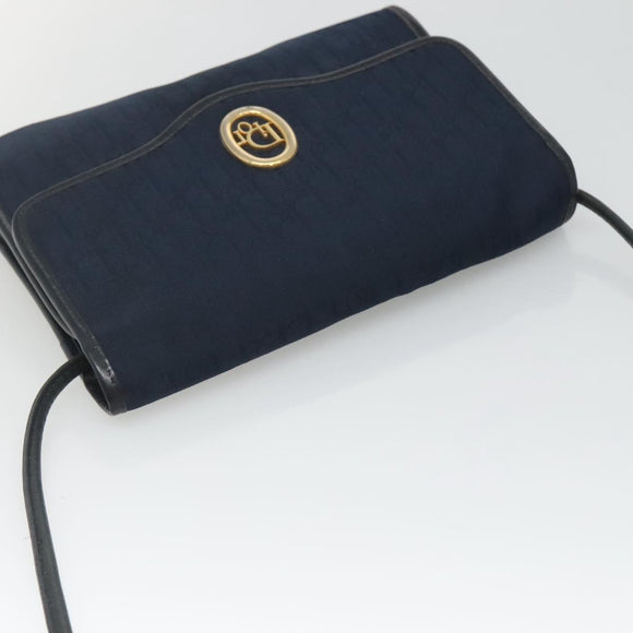 Christian Dior Trotter Canvas Shoulder Bag Navy Gold Auth BA2448