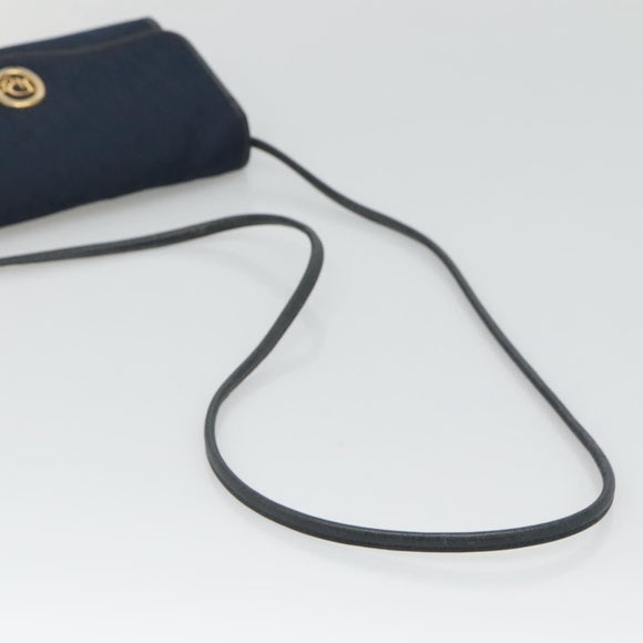 Christian Dior Trotter Canvas Shoulder Bag Navy Gold Auth BA2448