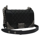 CHANEL Chain Matelasse Boy Chanel Shoulder Bag Lamb Skin Black CC Auth BA244S-1