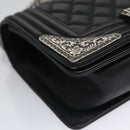 CHANEL Chain Matelasse Boy Chanel Shoulder Bag Lamb Skin Black CC Auth BA244S-10