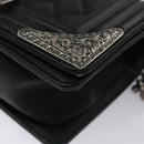 CHANEL Chain Matelasse Boy Chanel Shoulder Bag Lamb Skin Black CC Auth BA244S-11