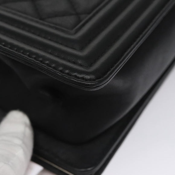 CHANEL Chain Matelasse Boy Chanel Shoulder Bag Lamb Skin Black CC Auth BA244S