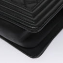 CHANEL Chain Matelasse Boy Chanel Shoulder Bag Lamb Skin Black CC Auth BA244S-13