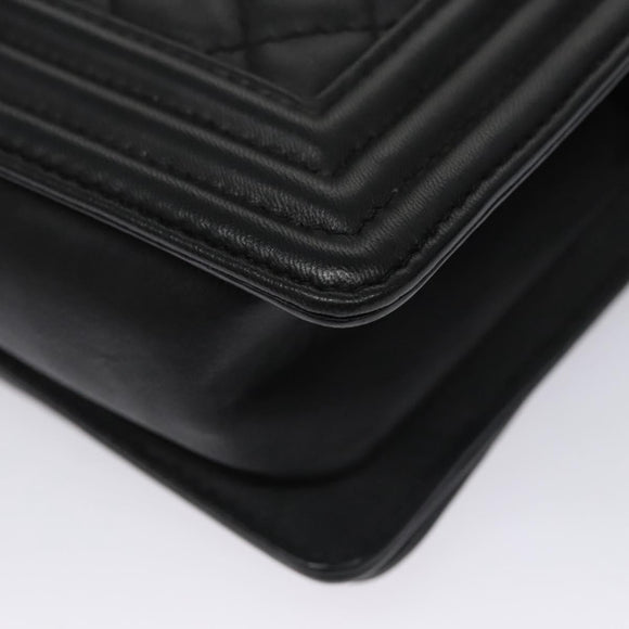 CHANEL Chain Matelasse Boy Chanel Shoulder Bag Lamb Skin Black CC Auth BA244S