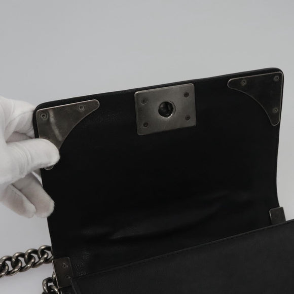 CHANEL Chain Matelasse Boy Chanel Shoulder Bag Lamb Skin Black CC Auth BA244S