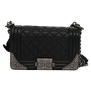 CHANEL Chain Matelasse Boy Chanel Shoulder Bag Lamb Skin Black CC Auth BA244S-2