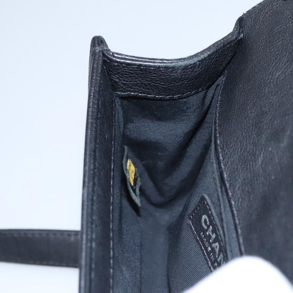 CHANEL Chain Matelasse Boy Chanel Shoulder Bag Lamb Skin Black CC Auth BA244S