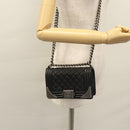CHANEL Chain Matelasse Boy Chanel Shoulder Bag Lamb Skin Black CC Auth BA244S-24