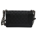 CHANEL Chain Matelasse Boy Chanel Shoulder Bag Lamb Skin Black CC Auth BA244S-3